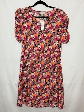 NWT LOFT Pink & Orange Floral Midi Dress